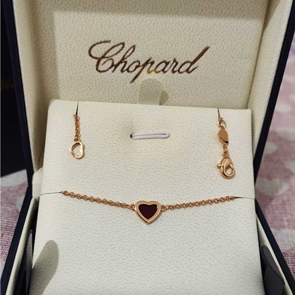 Chopard Rose Gold Chain Bracelet with Red Heart Pendant - Picture 11 of 12
